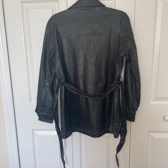 Lulus Black Vegan Leather Belted Jacket - Picture 7 of 8